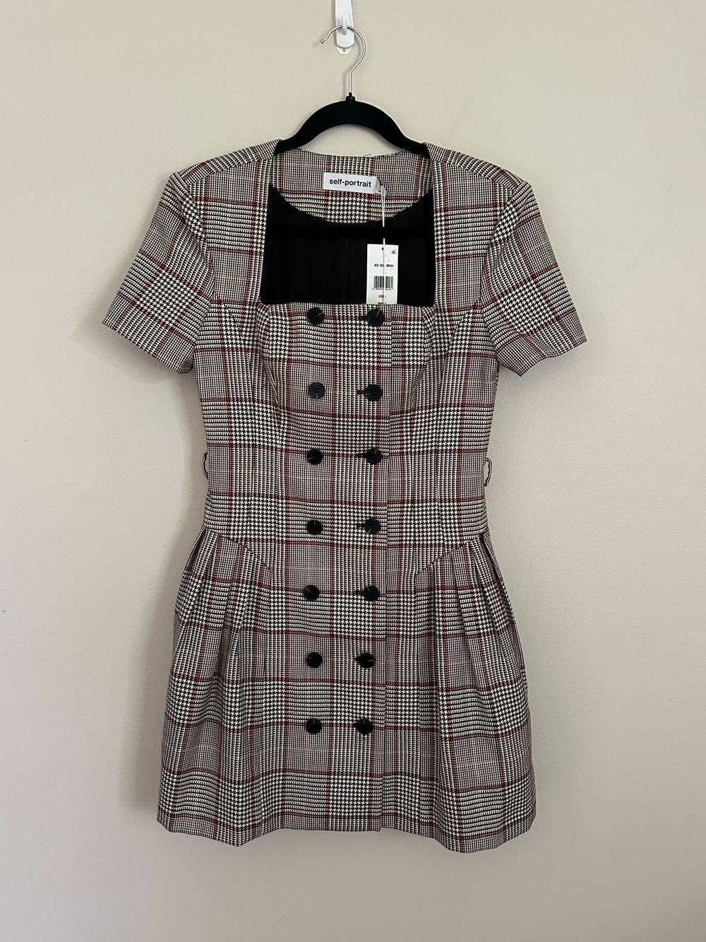 Self-Portrait Check Short Sleeve Mini Dress Brown Plaid US 6 NWT $650 Tailored - Picture 2 of 9